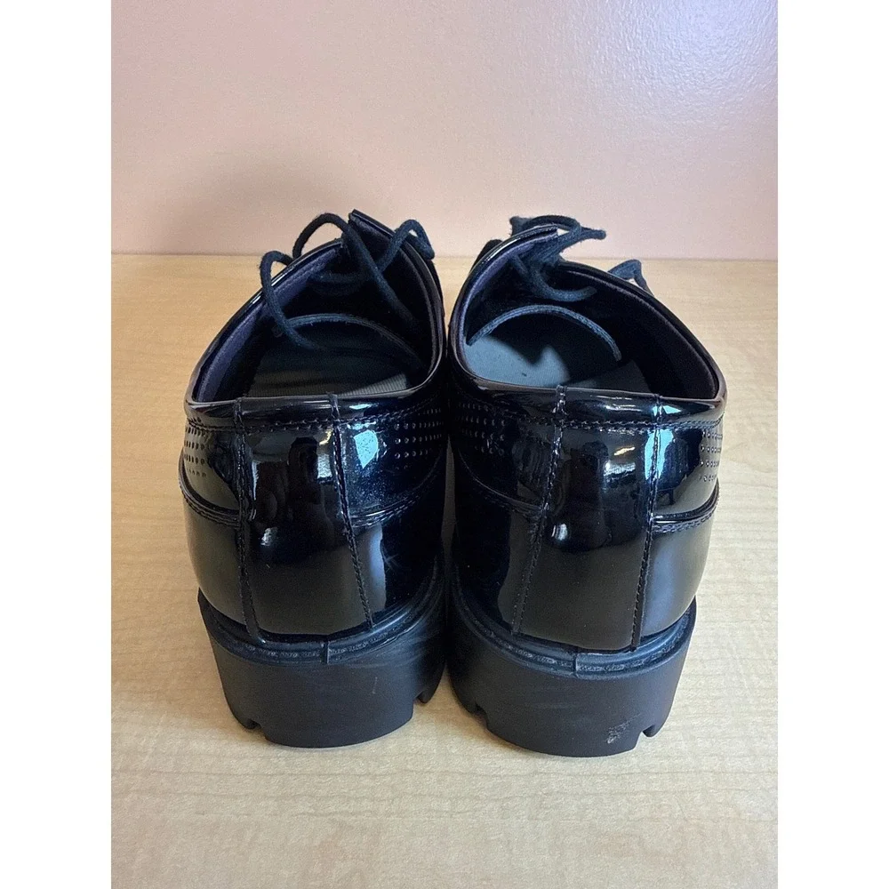 Black Patent Leather Perforated Lug Sole Oxford Shoes Lace Up Platform Size 260